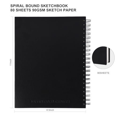 Hardbound Sketch Book, Spiral Bound, 8.5x11 inches | 80-Sheets, 90gsm Inner Paper, Acid Free Drawing Art Paper, Perfect for Kids and Adults