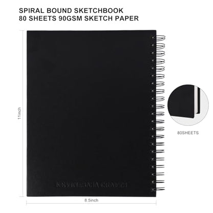 Hardbound Sketch Book, Spiral Bound, 8.5x11 inches | 80-Sheets, 90gsm Inner Paper, Acid Free Drawing Art Paper, Perfect for Kids and Adults