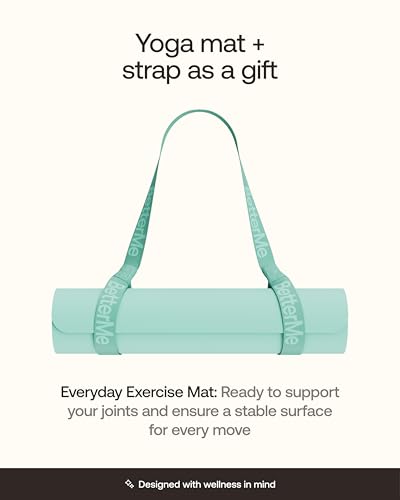 BetterMe Yoga Mat - Non-Slip Exercise Mat for Women - Cushioned Pilates Mat for Home Workouts, Stretching & Hot Yoga - Portable Fitness Mat with Strap - color: Subtle Mint