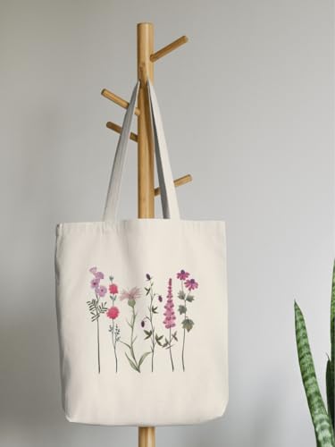 Aesthetic Canvas Tote Bag for Women with Inner Pocket - color: Flower-pink