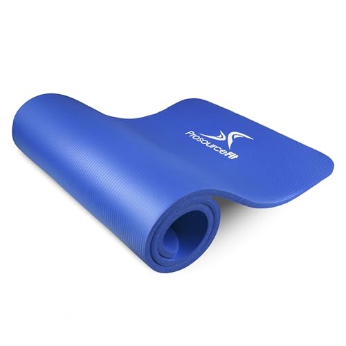 ProsourceFit Extra Thick Yoga and Pilates Mat 1/2” (13mm) or 1" (25mm), 71-inch Long High Density Exercise Mat with Comfort Foam and Carrying Strap - color: Blue, size: 1/2"