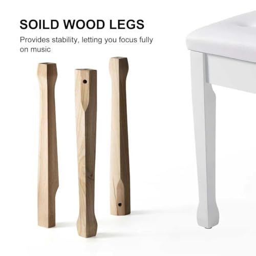 Wooden Piano Bench with Storage, Piano Stool with Waterproof Padded Cushion, Bench Seat for Vanity, Living Room, Bedroom (White) - color: Single-white
