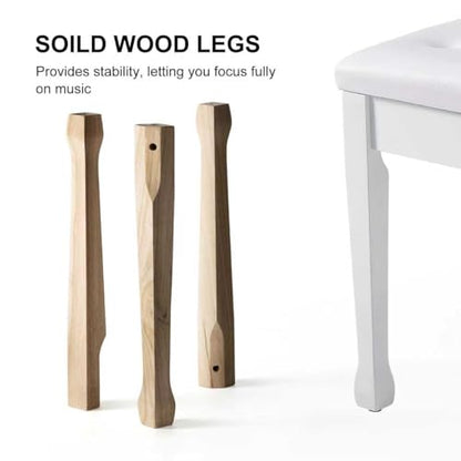 Wooden Piano Bench with Storage, Piano Stool with Waterproof Padded Cushion, Bench Seat for Vanity, Living Room, Bedroom (White) - color: Single-white