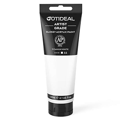 GOTIDEAL Acrylic Paint Titanium White Tubes 120ml (4.1 oz) | Non Toxic, Non Fading, Rich Pigments,for Painters, Adults & Kids,Ideal for Canvas Wood Clay Fabric Ceramic Craft Supplies - color: Titanium White, style: Regular