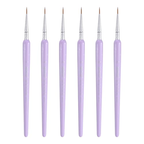 HARFINGTON 6pcs Detail Paint Brushes 9mm Pointed Tip Nylon Hair Miniature Painting Brush for Watercolor Oil Acrylic Painting(0#), Purple - color: Purple, size: 0# 9mm