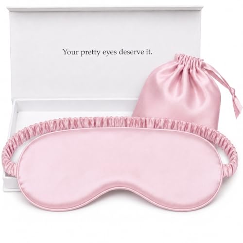 Silk Sleep Mask Light Blocking Luxury 100% Mulberry 19mm Silk Eye Mask Eye Cover Blindfold Ultra Soft Light & Comfy Anti Aging Skin Care with Travel Bag Gift Package - color: Pink