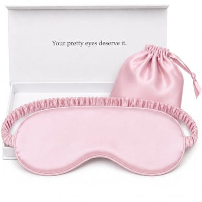 Silk Sleep Mask Light Blocking Luxury 100% Mulberry 19mm Silk Eye Mask Eye Cover Blindfold Ultra Soft Light & Comfy Anti Aging Skin Care with Travel Bag Gift Package - color: Pink