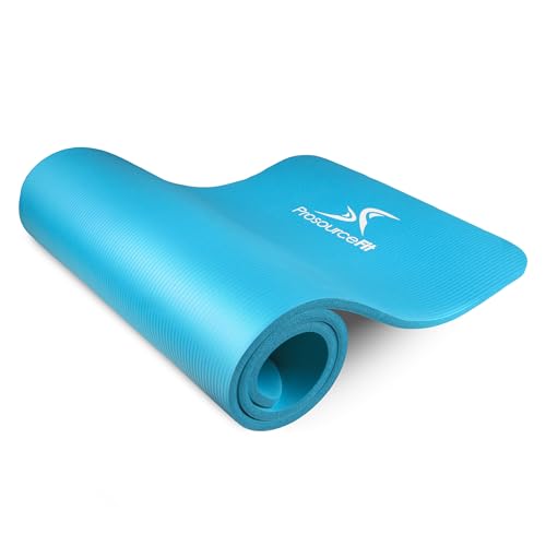 ProsourceFit Extra Thick Yoga and Pilates Mat 1/2” (13mm) or 1" (25mm), 71-inch Long High Density Exercise Mat with Comfort Foam and Carrying Strap - color: AQUA, size: 1/2"
