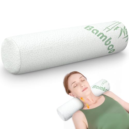 Bucherry 1 Pcs 18 x 4 Inches Cervical Neck Roll Memory Foam Pillow Cylinder Bolster Pillow for Bed Round Neck Support with Removable Washable Cover for Sleeping Travel Yoga Legs Back Lumbar - size: 18 x 4 Inches