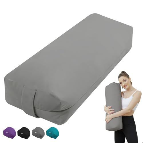 Rectangular Yoga Bolster Pillow for Restorative Yoga | Meditation Cushion for Yoga Practice, Yoga Cushion Foam Wedges, Prenatal support, Chest opening, Leg elevation - color: Gray