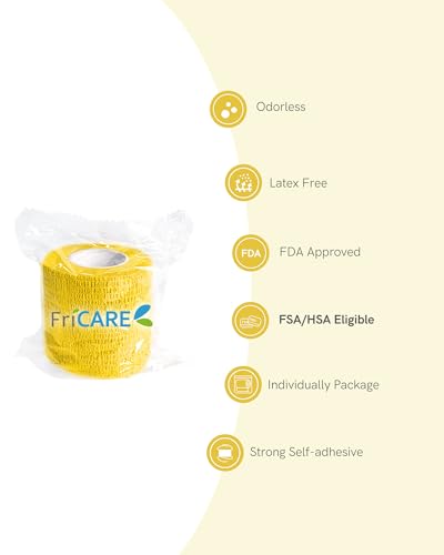 FriCARE Self Adhesive Bandage Wrap, Medical Tape in First Aid Kit | Elastic Cohesive Bandages for Sports/Vet/Wrist Ankle Wounds, 2 Inches X 5 Yards, Latex-free 6 Rolls, Yuzu Splash - color: Yuzu Splash