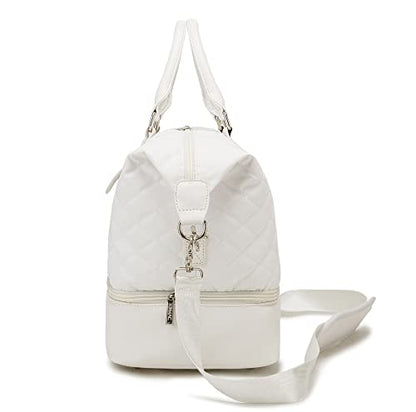 Kinmac Women's Travel Duffel Bag,Sports Gym Yoga Duffel Bag Weekender Overnight Totes Bag (White Embroider) - color: White Embroider