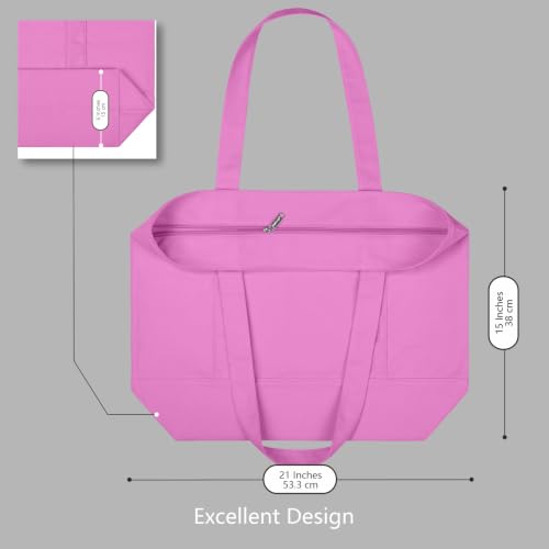 TOPDesign 1-Pack Canvas Tote Bag with an External Pocket, Reusable Grocery Shopping Bag, Top Zipper Closure, Daily Essentials (Light Purple) - color: Light Purple