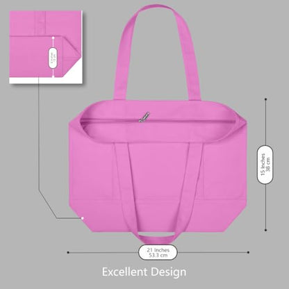 TOPDesign 1-Pack Canvas Tote Bag with an External Pocket, Reusable Grocery Shopping Bag, Top Zipper Closure, Daily Essentials (Light Purple) - color: Light Purple