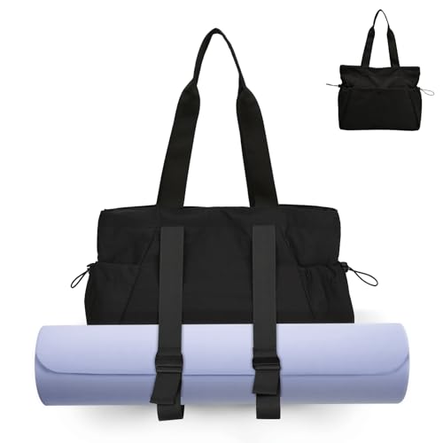 Yoga Bags for Women Gym Tote Bag with Adjustable Mat Holder Yoga Mat Carrier Shoulder Bags for Workout Pilates Travel Beach Work Shop - color: Black