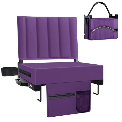 Aliphon Stadium Seat for Bleachers with Back Support and Cushion, Bleacher Seats with Shoulder Strap and Cup Holder, Padded Portable Folding Comfort Stadium Chair, for Sports Events, Purple(1pcs) - color: Purple, size: 1 pcs