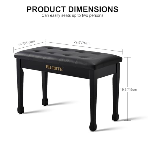 Duet Piano Bench with Storage, Wooden Piano Stool with Waterproof Padded Cushion, Bench Seat for Vanity, Living Room, Bedroom (Black) - color: Duet-black