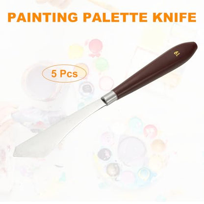 HARFINGTON 5pcs Palette Knife Painting Tool 3.7"x0.94" Red/Silver | Stainless Steel, Art Spatula Pallet Knives Scrapers Tools, with Plastic Handle, for Acrylic Oil Canvas Mixing Spreading