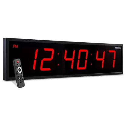Ivation Oversized Digital Wall Clock with Large LED Display & Timer, 72" | Multi-function with Timer, Stopwatch, Alarms, Temp & Date, Aluminum frame, 6 Brightness levels, Time memory, Remote | Blue - color: Red, size: 72" Inch