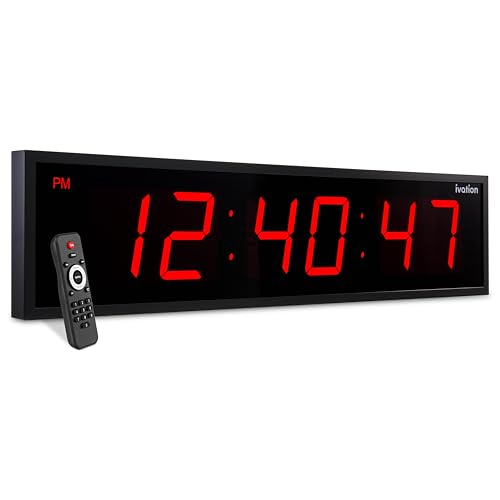 Ivation Oversized Digital Wall Clock with Large LED Display & Timer, 72" | Multi-function with Timer, Stopwatch, Alarms, Temp & Date, Aluminum frame, 6 Brightness levels, Time memory, Remote | Blue - color: Red, size: 72" Inch