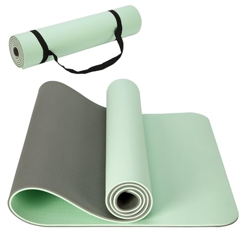 Yoga Mat 72''x24''/35''(8mm/10mm) for Beginners, Thick and Wide Yoga Mat with Carrying Strap for Pilates, Stretching and Home Workout - color: Green Grey, size: 72*24*0.3inch