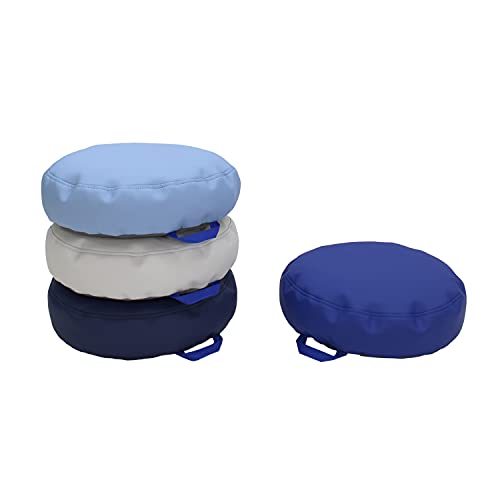 FDP SoftScape 15 inch Round Bean Floor Cushions with Handles Flexible Seating for Home, Daycare, Preschool, Classroom, Yoga and Meditation, 4 inch Height (4-Piece) - Navy/Powder Blue - color: Navy/Powder Blue