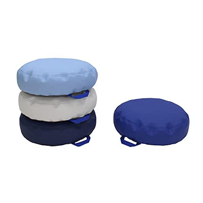 FDP SoftScape 15 inch Round Bean Floor Cushions with Handles Flexible Seating for Home, Daycare, Preschool, Classroom, Yoga and Meditation, 4 inch Height (4-Piece) - Navy/Powder Blue - color: Navy/Powder Blue