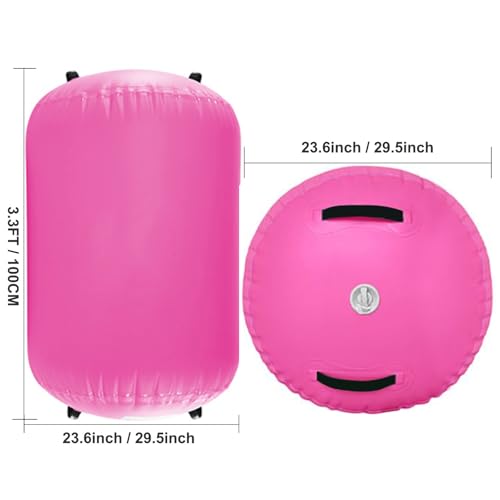 Inflatable Air Roller Mat with Pump for Gymnastics Training - color: pink+pump, size: length 100cm,diameter 75cm