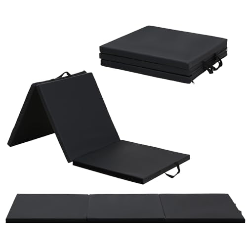 Gymnastics Mats Foldable Tumbling Mats Portable Gymnastics Exercise Mat Thick Gymnastics Tumbling Mats Pad Home Exercise Panel Mat With Carrying Handles - color: Black, size: 6 ft W x 2 ft L
