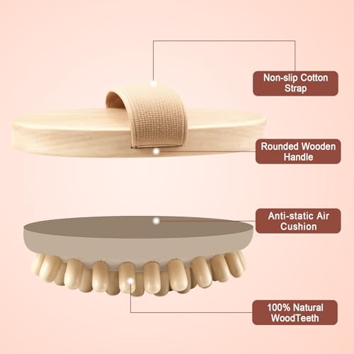 2 Pcs Meridian Brush, Wood Therapy Massage Tools with Essential Oil | Handheld Natural Meridian Massage Brush for Belly Fat Cellulite Massage Tool for Legs Arms Back Office Workers Stress Relieve - color: Beige
