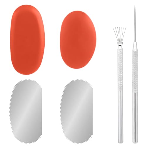 Clay Tools Pottery Ribs, 2 Sizes Metal Ribs for Pottery | 2 Sizes Rubber Pottery-Clay-Ribs and 2pcs Clay Needle Tool for Sculpting Texturing Artists Modeling Potter