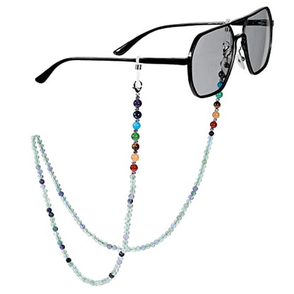 TUMBEELLUWA Reiki 7 Chakra Stone Beads Eyeglasses Chain for Women Men - color: Green and Purple