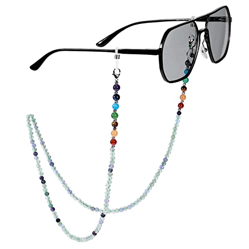 TUMBEELLUWA Reiki 7 Chakra Stone Beads Eyeglasses Chain for Women Men - color: Green and Purple