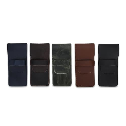 Leather Pen Case - Handmade Full Grain Fountain Pen Organizer - Multi Pen Holder Sleeve Green - color: Green
