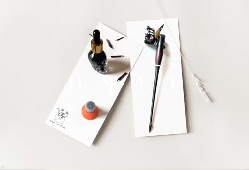 Oblique Calligraphy Pen Set Moon Palace Sumi Ink: Copperplate Pen, Glass Inkwell, Dip Pen Ink Well, Nikko G Nib, Pen Rest, Nib Tin Organizer (Oblique Pen Set w/Black Cat Rest) - style: Oblique Pen Set w/ Black Cat Rest