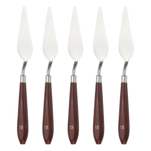 HARFINGTON 5pcs Palette Knife Painting Tool 3.27" x 1.06" Stainless Steel Art Spatula Pallet Knives Scrapers Tools with Plastic Handle for Acrylic Oil Canvas Mixing Spreading, Red/Silver - size: 3.27" x 1.06"
