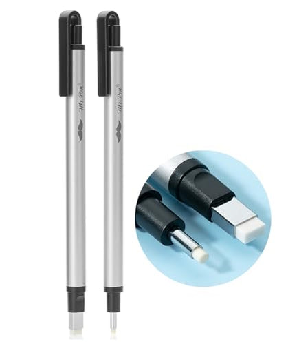 Mr. Pen- Pen Style Eraser Set, 2 Pack, Square & Round Tip | Precision Pencil Erasers, Retractable Silver Eraser Pens for Drawing, Sketching, Detail Correction, Office & School Supplies