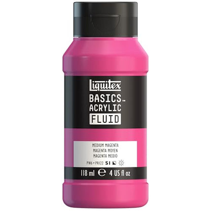 Liquitex BASICS Acrylic Fluid Paint, 4-oz Bottle, Medium Magenta | Super Versatile, Fine Art Pigments; Fluid Consistency, Vibrant satin colors, Permanent, Lightfast, Water-Resistant Finish - color: Medium Magenta, style: 118ml (4-oz)