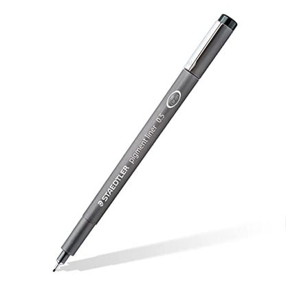 STAEDTLER 308 Pigment Liner Fineliner Pen - Ideal for Writing, Sketching, Technical Drawing, Marking Out - Black Ink - In Envelope Gift Packaging - 0.5mm Fine Nib Size - Pack of 3