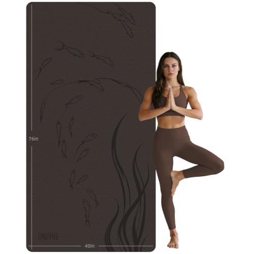 Extra Wide Yoga Mat 76"x40"x10mm TPE Non-Slip Fitness Exercise Mat - color: Brown Beige