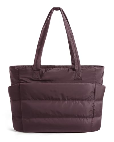 BAGSMART Puffy Tote Bag for Women, Lightweight Work Tote Handbag - color: Black Purple, size: Standard