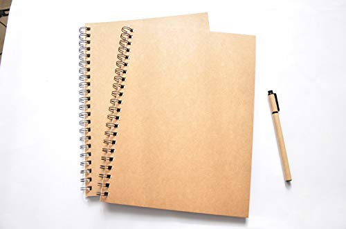 BGJRBY 8.6 inch x11.4 Inch Spiral Sketch Book Large Notebook（Built-in drawing board） Kraft Cover Blank Sketch Pad Wirebound Sketching for Drawing Painting (2 Pack) 200 Pages, 100 Sheets