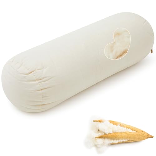 Leinuosen Organic Kapok Orthopedic Roll Pillow 16"x6" – Neck, Back, Knee & Leg Support Bolster – Cervical & Lumbar Roll for Pain Relief, Spinal Alignment – Natural Filling, Adjustable for Bed & Travel - size: 16" X 6"