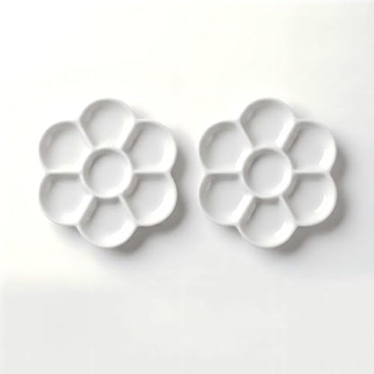 Ceramic Flower Paint Palette, Porcelain, 3 Inch, 7 Wells, for Watercolor, Gouache & Oil Painting, Pack of 2