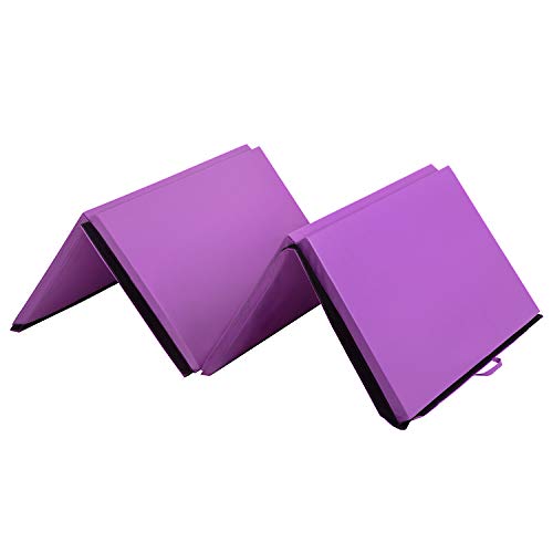 Gymnastics Tumbling Mats Portable Gymnastics Mat Folding Tumbling Mat Thick Yoga Mat Exercise Mat with Carrying Handles for home Workout outdoor Yoga Gymnastic - color: Purple, size: 4'x10'x2"THK