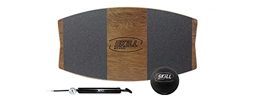The Skill Board - Wooden Balance Board for Adults - Wobble Board for All Sports, Gym, Standing Desk, or Yard Games - Balance Trainer, Fitness Ball, Ball Pump, Grip Tape - color: Grip, size: Mini