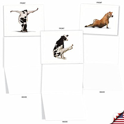 The Best Card Company - 10 Blank Yoga Note Cards (4x 5.12 Inch) - Boxed Notecards with Envelopes, Cute Animal Cards, Zen Assortment - Bovine Nirvana M6545OCB - style: Bovine Nirvana