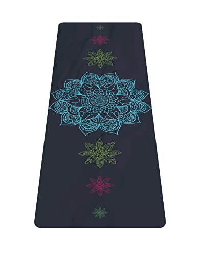nuveti Printed Travel Yoga Mat 1/16 Inch Thick Non Slip Fitness Workout Mat | with Carrying Bag, Foldable Lightweight Suede & Natural Rubber Yoga Mat for Yoga Pilates and Fitness 72" L x 24" W x 1.5mm - color: Lotus