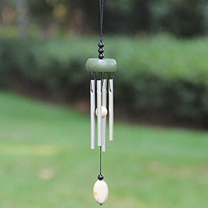2 Pack Small Silver Wind Chime with Ceramic Blank Drops, 10 Inch Metal Garden Wind Chimes with 4 Different Len Bell Tubes, Soothing Harmony Sound Mini Outdoor Windcatcher Porches Décor