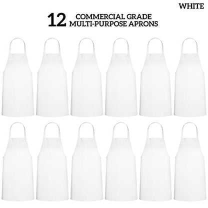 12 Pack Bib Apron - Unisex White Aprons, Machine Washable Aprons for Men and Women, Kitchen Cooking BBQ Aprons Bulk (Pack of 12, No Pockets, White) - color: White, size: 12 Pack